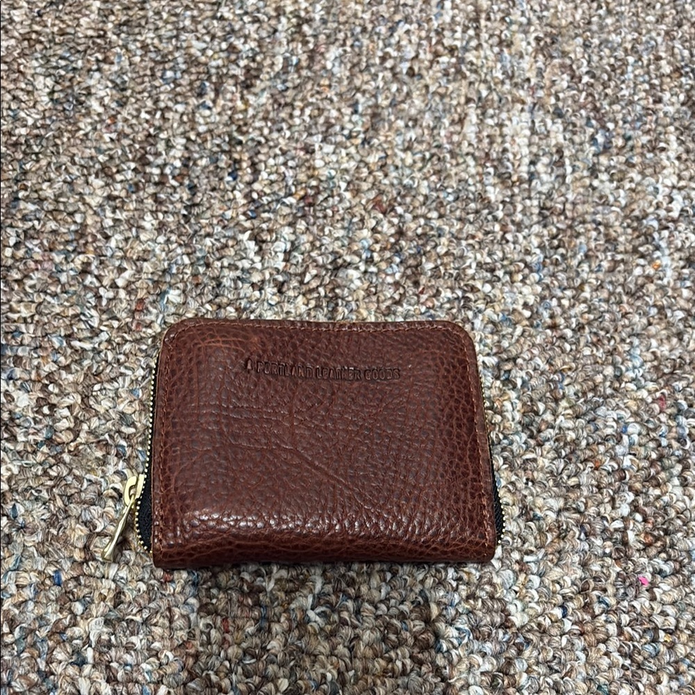 Portland Leather Goods small zip wallet in the color Nutmeg. BRANDY NEW